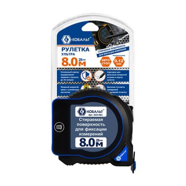 фото Рулетка 8 м х 25 мм (окно для записей) Ультра КОБАЛЬТ 924-061