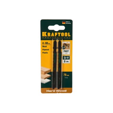фото Полотна для лобзика KRAFTOOL T111C, EU-хв., по дер., грубый рез, шаг 3 мм, 75 мм (2 шт.) 159531-3