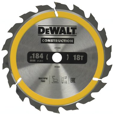 фото Диск пильный 184 х 16 мм 18T CONSTRUCTION Extreme DeWalt DT1938