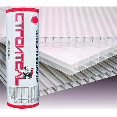 фото Поликрбонат сотовый "Строитель" 2,1 м*6 м*3,5 мм (1 лист, бесцветный)