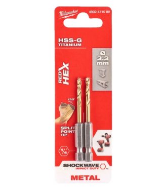 фото Сверло по металлу 3,3 х 67 мм (2 шт.) HSS-G TiN RedHEX MILWAUKEE 4932471089