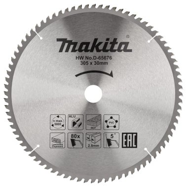 фото Диск пильный 305 х 30 мм 80T, универсальный (алюминий, дерево, пластик) MAKITA D-65676