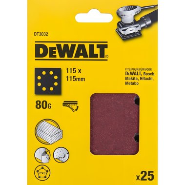 фото Лист шлифовальный 115 х 115 мм P80 (25 шт.) DeWalt DT3032