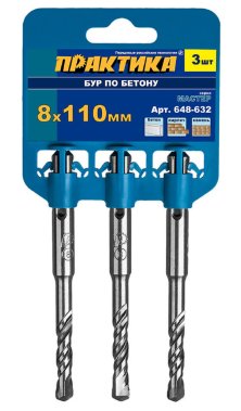 фото Бур 8 х 50 х 110 мм SDS-Plus (3 шт.) "Мастер" ПРАКТИКА 648-632