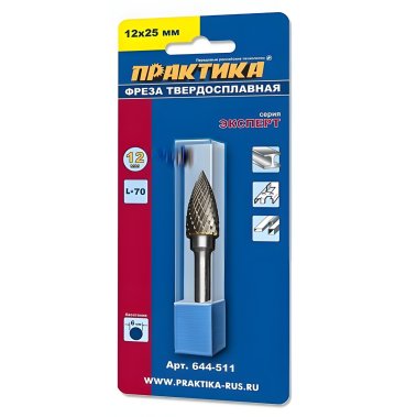 фото Фреза по металлу твердосплавная 12 х 25 х 70 мм (параболическая, тип G) ПРАКТИКА 644-511