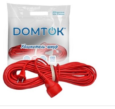 фото Удлинитель-шнур 20 м (ПВС 2 х 1.0, б/з, 2200 Вт) DOMTOK УТ000344335