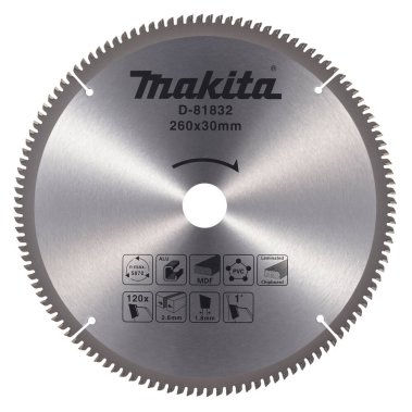 фото Диск пильный 260 х 30 мм 120T, универсальный (алюминий, дерево, пластик) MAKITA D-81832