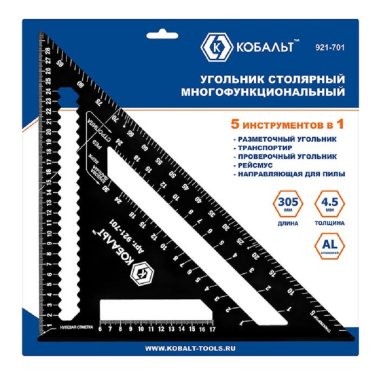 фото Угольник столярный 305 мм (алюминий, толщина 4,5 мм) КОБАЛЬТ 921-701