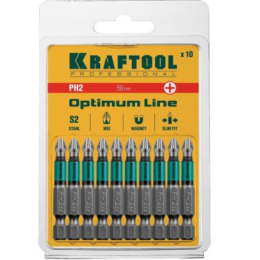 фото Биты PH 2 х 50 мм (10 шт.) Optimum KRAFTOOL 26122-2-50-10