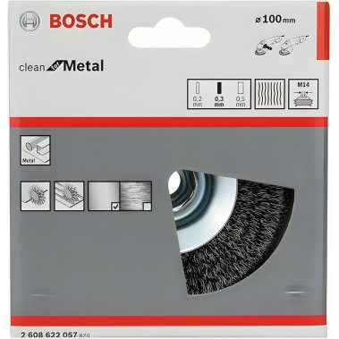 фото Щетка коническая 100 мм (М14, витая сталь) BOSCH 2608622057
