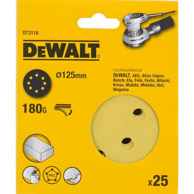 фото Круг шлифовальный 125 мм P180 (1 шт., дерево, краска) DeWalt DT3116