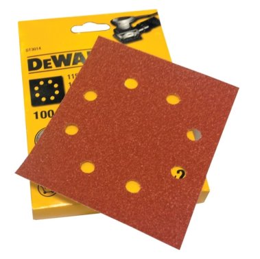 фото Лист шлифовальный 115 х 140 мм P100 (25 шт/уп) 8 отв.) DeWalt DT3014