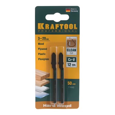 фото Полотна для лобзика KRAFTOOL T119BO, EU-хв., по дер.,пласт.,фиг.рез,шаг 2 мм, 50 мм(2шт.) 159536-2