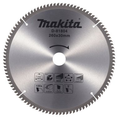 фото Диск пильный 260 х 30 мм 100T, универсальный (алюминий, дерево, пластик) MAKITA D-81804