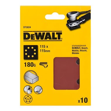 фото Лист шлифовальный 115 х 115 мм P180 (1 шт., 8 отв.) DeWalt DT3024