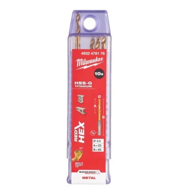 фото Сверло по металлу 3,0 х 65 мм (10 шт.) HSS-G TiN RedHEX MILWAUKEE 4932478176