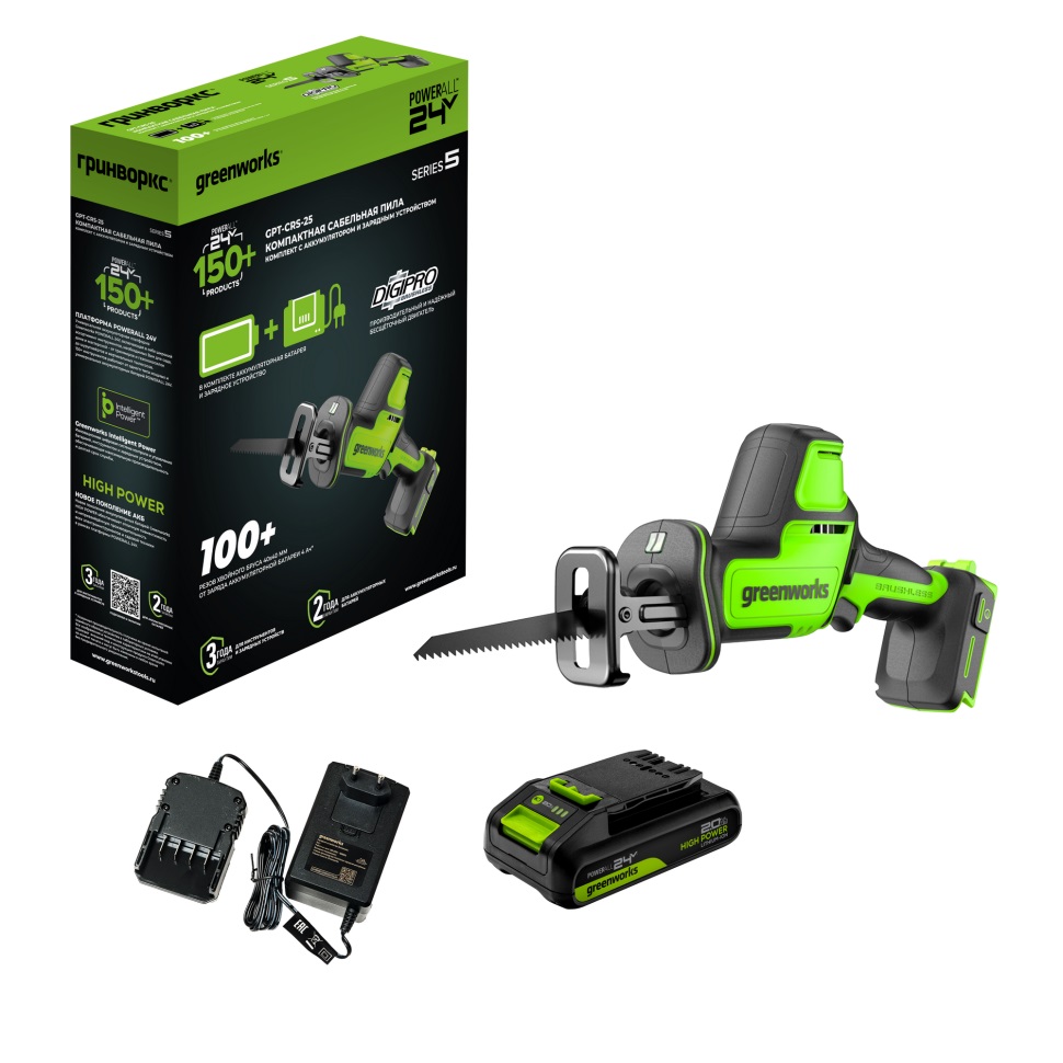 фото Пила сабельная аккумуляторная GREENWORKS GPT-CRS-25K2 1200507CUA