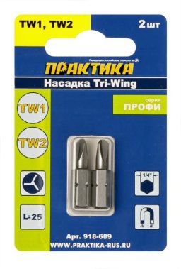 фото Бита отверточная TW 1 х 25 мм, 2 х 25 мм (2 шт.) "Профи" ПРАКТИКА 918-689