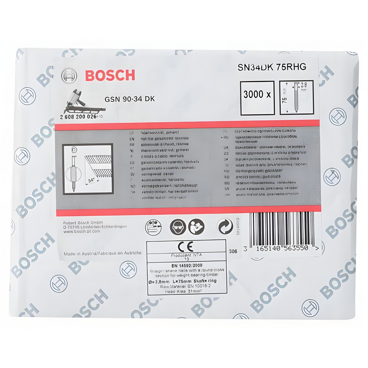 фото Гвоздь тип D SN34DK 75RHG (для GSN 90-34 DK, 3000 шт.) BOSCH 2608200026