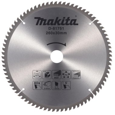 фото Диск пильный 260 х 30 мм 80T, универсальный (алюминий, дерево, пластик) MAKITA D-81751