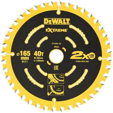 фото Диск пильный 165 х 20 мм 40T (дерево) Extreme DeWalt DT10301