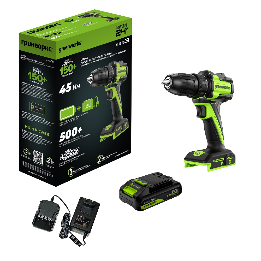 фото Дрель-шуруповерт аккумуляторная GREENWORKS DD345 3708307CUA