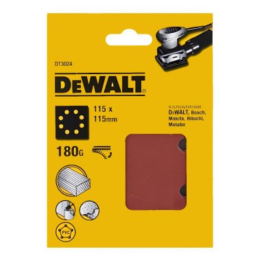 фото Лист шлифовальный 115 х 115 мм P180 (1 шт., 8 отв.) DeWalt DT3024