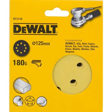фото Круг шлифовальный 125 мм P180 (1 шт., дерево, краска) DeWalt DT3116