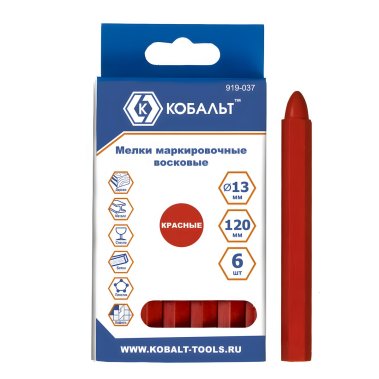 фото Мелки маркировочные восковые 120 мм, 6 шт. (красные) КОБАЛЬТ 919-037