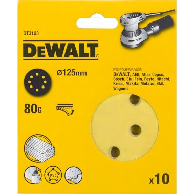 фото Круг шлифовальный 125 мм P80 (10 шт., дерево, краска) DeWalt DT3103-QZ