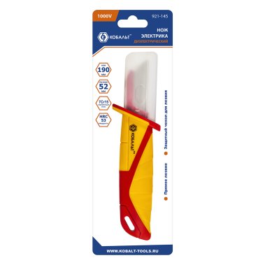 фото Нож электрика 190 мм, диэлектрический (прямой, изол. лезвие 52 мм) КОБАЛЬТ 921-145