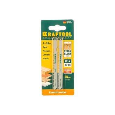 фото Полотна для лобзика KRAFTOOL T101BR, EU-хвост., по дереву, шаг 2,5 мм, 75 мм (2 шт.) 159516-2,5