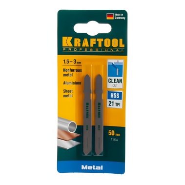фото Полотна для лобзика KRAFTOOL T118A, EU-хв., по металлу HSS, шаг 1,2 мм, 50 мм (2 шт.) 159551-1,2