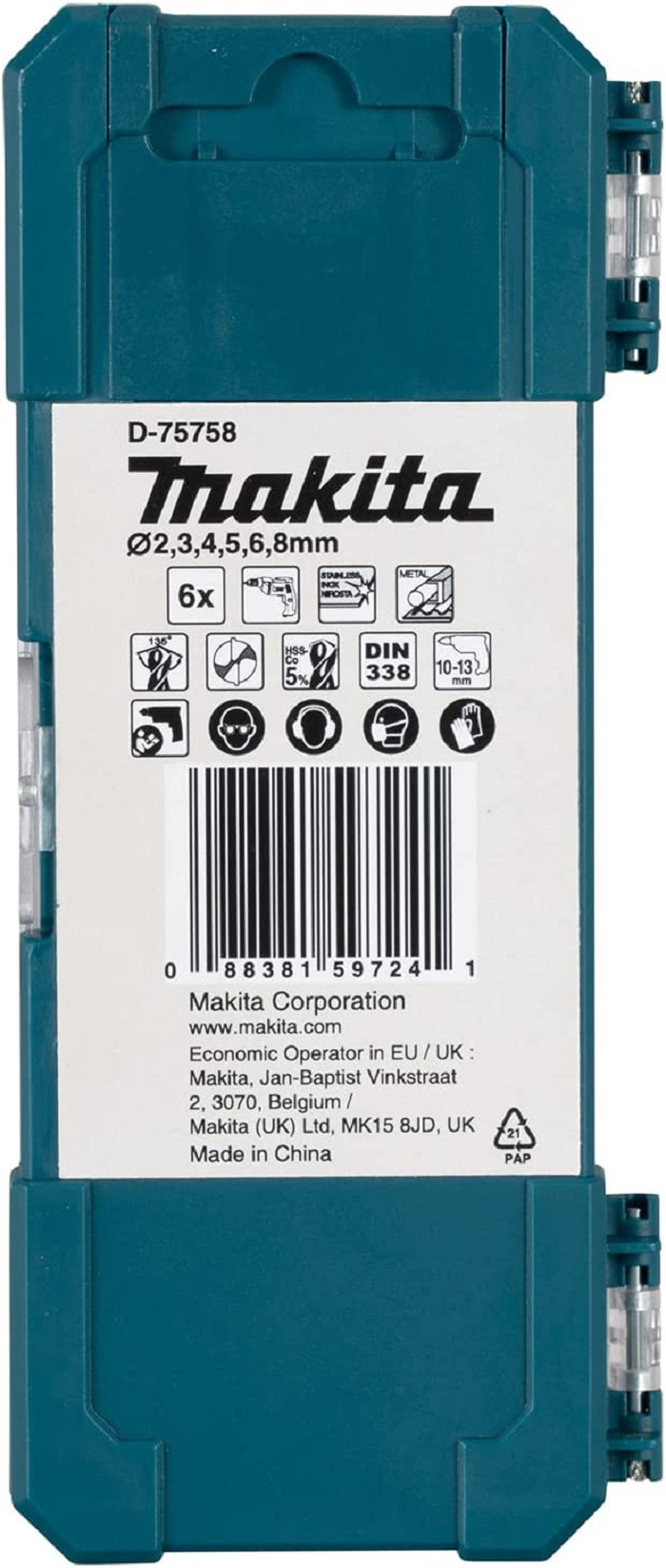 фото Набор сверл по металлу 6 шт. (2,3,4,5,6,8 мм) HSS-Co MAKITA D-75758