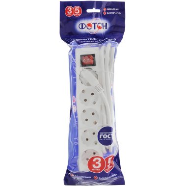 фото Удлинитель ФОТОН 3 м 16-33E, 16 А, с заземлением, белый УТ000001114