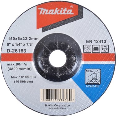 фото Диск шлифовальный 150 x 6.0 x 22.2 мм (сталь, вогнутый A24R) MAKITA D-26163