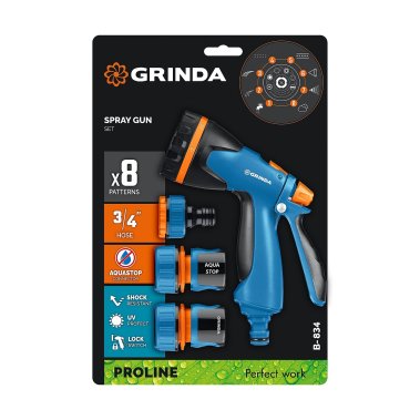 фото Набор поливочный GRINDA PROLine B-834 (конн. с автостоп., адаптер с внутр. резьбой 1/2х3/4) 429113
