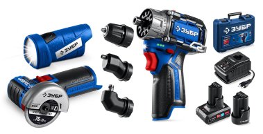 фото Дрель аккумуляторная ЗУБР КОМБИ №5 DB-125-42ABF + мини УШМ + LED фонарь Профессионал (кейс)