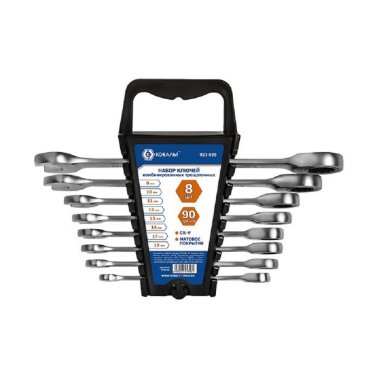 фото Набор ключей комбинированных 8 шт. (8-19 мм, трещоточный механизм 90 зуб.) КОБАЛЬТ 923-989