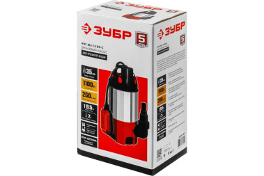 фото Насос дренажный ЗУБР НПГ-М3-1100-С (для грязной воды, 1100 Вт, корпус - нерж. сталь)