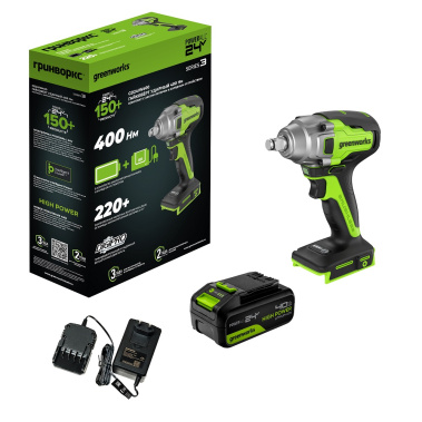 фото Гайковерт аккумуляторный ударный GREENWORKS GD24IW400K4 3802907CUB
