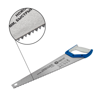 фото Ножовка по дереву 450 мм (3,5 TPI, быстый грубый рез, двухкомпонентная ручка) КОБАЛЬТ 916-622