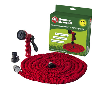 фото Шланг для воды растягивающийся 15 м (латекс, поливочный пистолет) QUATTRO ELEMENTI 241-239