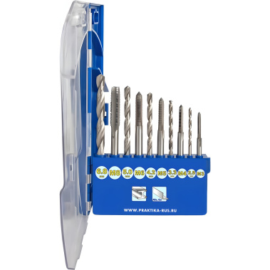 фото Набор сверл и метчиков 10 шт. (2-8 мм + М3-М8) Профи ПРАКТИКА 646-218