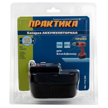 фото Аккумулятор для B&D (12V, 1.5Ah, Ni-Cd, слайдер, блистер) ПРАКТИКА 774-306