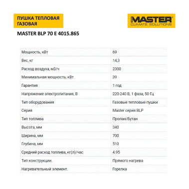 фото Пушка тепловая газовая MASTER BLP 70 E 4015.865