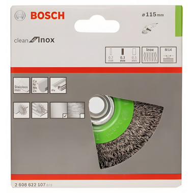 фото Щетка дисковая 115 мм (для УШМ, М14, нерж.) BOSCH 2608622107