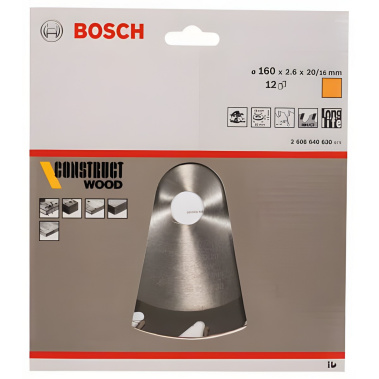 фото Диск пильный 160 х 20/16 мм 12T Construct BOSCH 2608640630