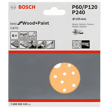 фото Круг шлифовальный 125 мм P60/120/240 (6 шт.) Best for Wood + Paint BOSCH 2608608X80