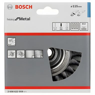 фото Щетка дисковая 115 мм (для УШМ, М14, витая сталь) BOSCH 2608622059